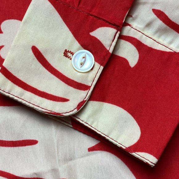 NWT Z & I floral button front collar shirt top red beige tan nude long sleeve M - Picture 7 of 12